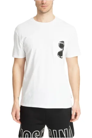Moschino Top, Herre, Hvid, S, Bomuld, Mønstret Undershirt med Logo Lomme Detalje