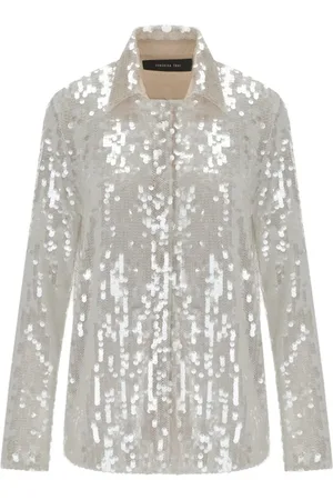 FEDERICA TOSI Bluser & Skjorter, Dame, Hvid, 2XS, Hamp, Champagne Paillet Mesh Skjorte