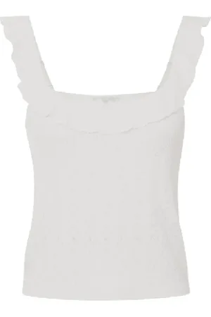 Elisabetta Franchi Top, Dame, Hvid, L, Broderet striktop med flæser