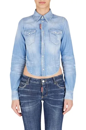 Dsquared2 Bluser & Skjorter, Dame, Blå, S, Denim, Blå denimskjorte - Western stil