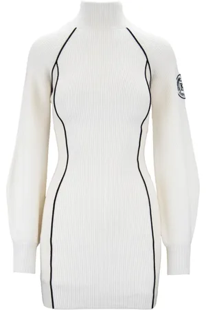 Elisabetta Franchi Kjole, Dame, Hvid, XS, Uld, Højhalset Strik Kjole med Lynlås