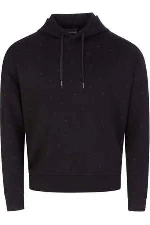 Emporio Armani Sweathshirts & Hoodies, Herre, Sort, M, Bomuld, Double Jersey Hoodie med Micro Eagle Print