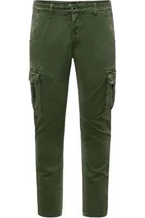 Bomboogie Bukser, Herre, Grøn, W28, Bomuld, Trendy Slim Fit Cargo Bukser