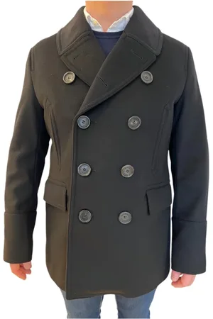 Burberry Jakke, Herre, Sort, 3XL, Uld, Cashmere Uldfrakke med Hornknapper