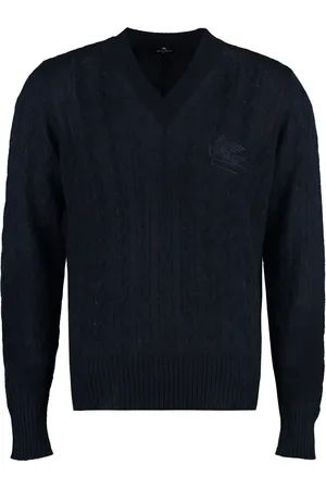 Etro Strik, Herre, Blå, XL, Cashmere, Cashmere Kabelstrikket Sweater