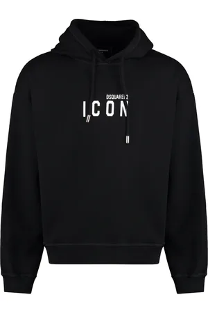 Dsquared2 Sweathshirts & Hoodies, Herre, Sort, M, Bomuld, Bomulds Hættetrøje med Ribkant og Afslappet Pasform