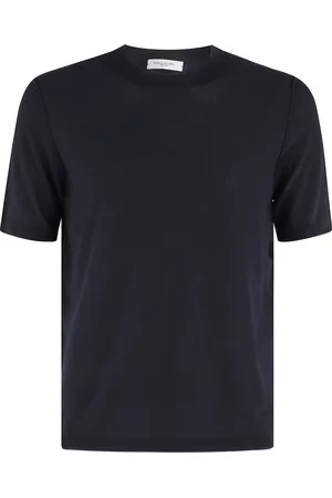 Paolo Pecora Strik, Herre, Blå, XL, Bomuld, Blå Crew Neck Kortærmet Skjorte