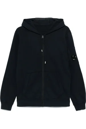 C.P. Company Sweathshirts & Hoodies, Herre, Blå, L, Bomuld, Blå Hættetrøje med Lynlås og Lens Lomme