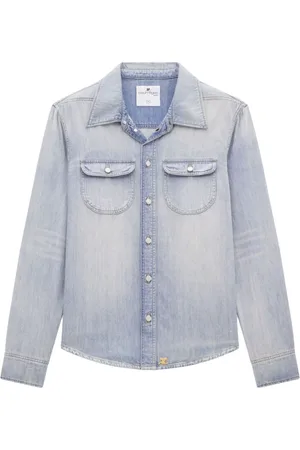 Courrèges Skjorte, Herre, Blå, M, Denim, Logo-appliqué Denim Skjorte