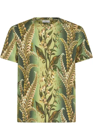 Etro Top, Herre, Grøn, L, Bomuld, Grøn Blad Print T-shirt