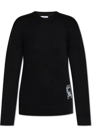 Burberry Strik, Dame, Sort, S, Uld, Uldsweater med logo patch