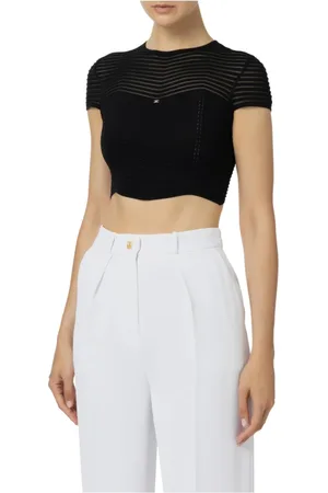 Elisabetta Franchi Top, Dame, Sort, L, Uld, Stilfuld Cropped Top