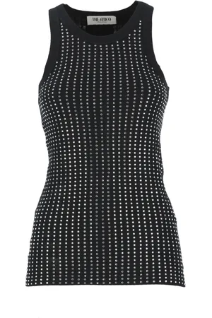 The Attico Top, Dame, Sort, M, Bomuld, Sort paillet-broderet bomuldstop i sort