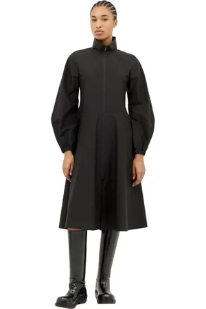 Moncler Bluser & Skjorter, Dame, Sort, 2XS, Bomuld, Shell Weave Langærmet Kjole med Peplum