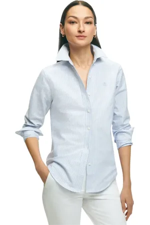 Brooks Brothers Bluser & Skjorter, Dame, Blå, 2XS, Bomuld, Stribet Klassisk Fit Oxford Button-Down Skjorte