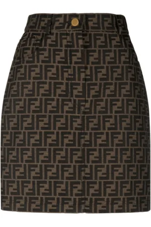 Fendi Nederdel, Dame, Brun, 2XS, Bomuld, High-Waisted Nederdel