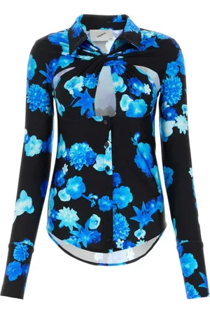 COPERNI Top, Dame, Blå, 2XS, Nylon, Printet Stretch Nylon Skjorte