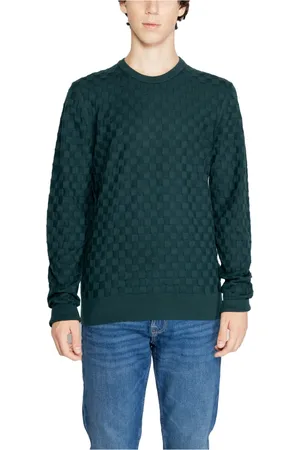 Calvin Klein Strik, Herre, Grøn, M, Bomuld, Grøn Strikket Rundhalset Sweater
