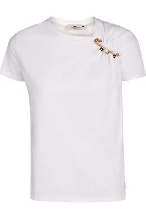 Elisabetta Franchi Top, Dame, Hvid, L, Dekorativ Broche Viskose T-shirt