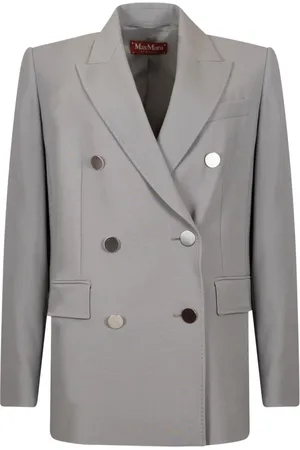 Max Mara Jakke, Dame, Grå, M, Uld, Dobbeltbrystet Satin Uld Blazer