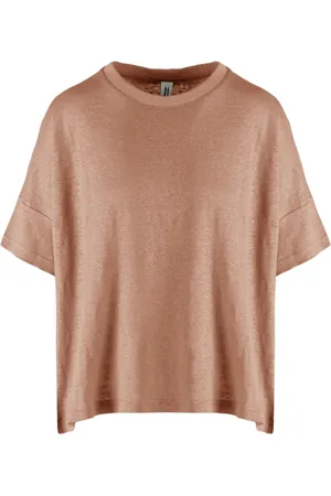 Bomboogie Top, Dame, Lyserød, M, Uld, Linen Crew-Neck T-Shirt