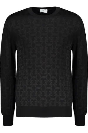 Salvatore Ferragamo Strik, Herre, Sort, S, Bomuld, Langærmet sweater med rund hals