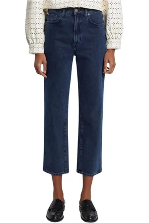 7 for all Mankind Jeans, Dame, Blå, W27, Bomuld, Cropped Straight Leg Jeans