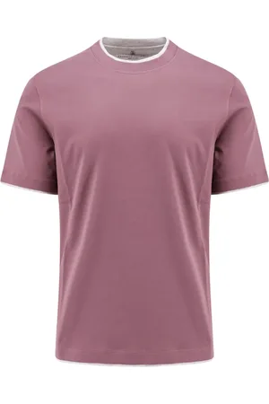 Brunello Cucinelli Top, Herre, Lilla, 2XL, Bomuld, Crew-neck T-shirt med korte ærmer