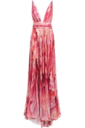 Roberto Cavalli Kjole, Dame, Lyserød, S, Fjerprint Lang Kjole Italien