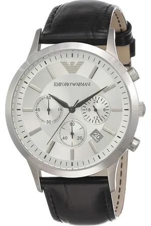 Emporio Armani Tilbehør, Herre, Grå, ONE SIZE, Læder, Quartz Analog Ur