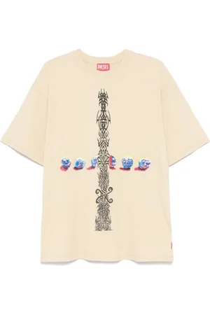 Diesel Top, Herre, , S, Bomuld, Butter Yellow Graphic Print Crew Neck
