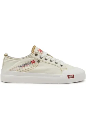 Diesel Sko, Dame, Hvid, 39 EU, Denim, Denim Sneakers med Tobaksfarvede Syninger