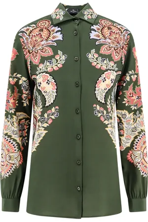 Etro Bluser & Skjorter, Dame, Flerfarvet, XS, Silke Grøn Skjorte med Flerfarvet Print