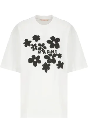 Marni Top, Dame, Hvid, 2XS, Bomuld, Bomulds T-shirt med Rund Hals og Korte Ærmer