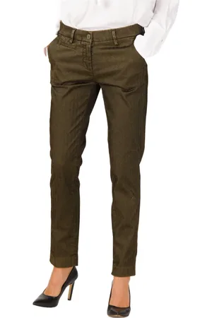 Masons Bukser, Dame, Brun, S, Bomuld, Skovgrønne sildebensvævede slim-fit chinos
