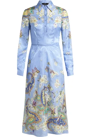 Etro Kjole, Dame, Blå, XS, Clear Floral Midi Shirtdress