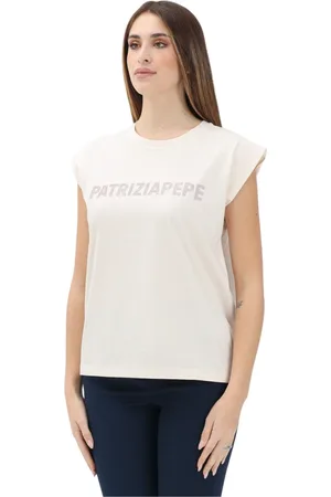 Patrizia Pepe Top, Dame, , XS, Uld, Creme Ærmeløs T-shirt med Strukturerede Skuldre