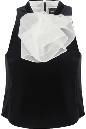 Emporio Armani Top, Dame, Sort, L, Organza, Sort ærmeløs top med silk organza flæser