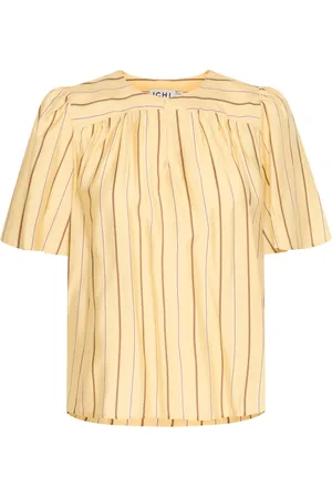 Ichi Bluser & Skjorter, Dame, , XS, Polyester, Stribet Gul Bluse Kort Ærme