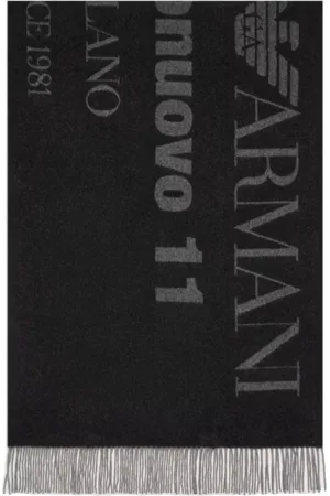 Emporio Armani Tilbehør, unisex, Sort, ONE SIZE, Uld, Double Face Uldtørklæde med Jacquard Logo