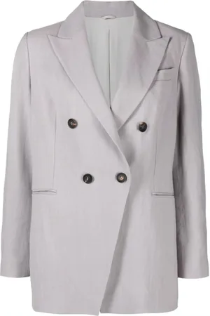 Brunello Cucinelli Jakke, Dame, Grå, M, Linned, Lysegrå Linned-Silke Blend Dobbeltradet Blazer