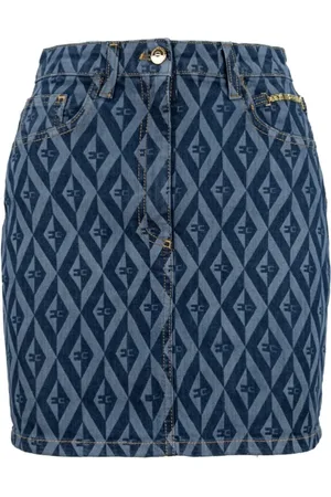 Elisabetta Franchi Nederdel, Dame, Blå, M, Denim, Logodetaljeret denimnederdel med lommer