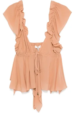 Chloé Top, Dame, , XS, Tyl, Ruffle Detalje Nude Top