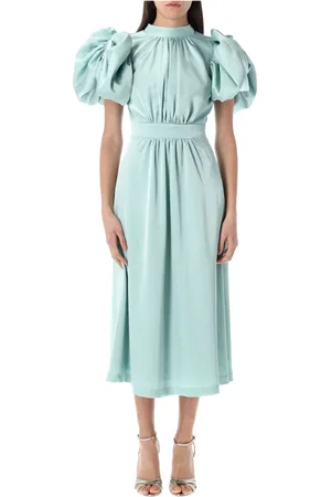 ROTATE Kjole, Dame, Blå, XS, Satin, Blå Haze Satin Puff Midi Kjole