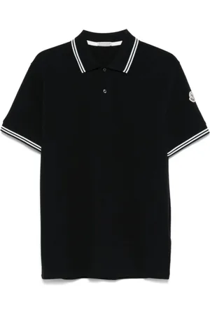 Moncler Top, Herre, Blå, L, Bomuld, Mørkeblå Stribet Kant Bomulds Piqué Polo Shirt