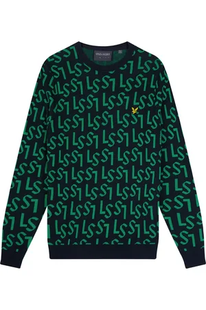 Lyle & Scott Strik, Herre, Blå, XL, Bomuld, Monogram Strik Crew Neck Sweater