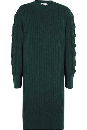 Stella McCartney Strik, Dame, Grøn, S, Cashmere, Ribstrikket Cashmere Sweater med Sideslidser