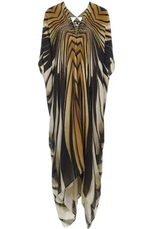 Roberto Cavalli Kjole, Dame, Flerfarvet, M, Uld, Guld Ray Kaftan Kjole Made in Italy
