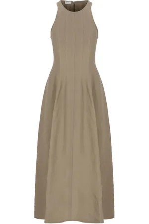 Brunello Cucinelli Kjole, Dame, Brun, L, Linen Blend Sleeveless Dress