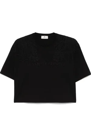 Elisabetta Franchi Top, Dame, Sort, M, Bomuld, Bomulds sweater med logo detalje